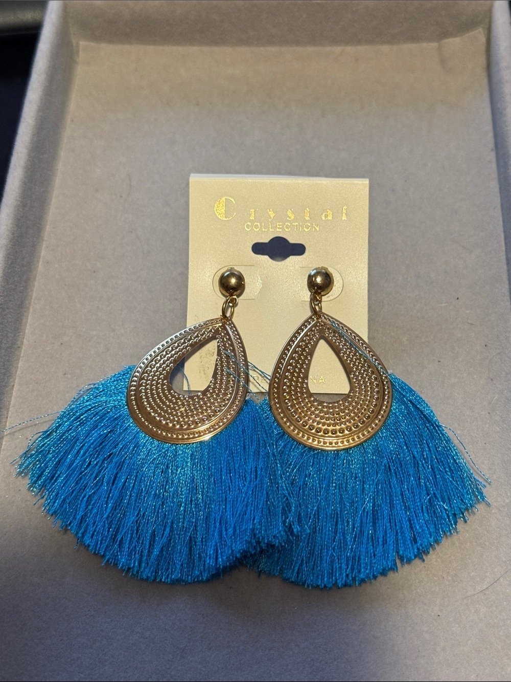 Teardrop Tassel Earrings in Bright Blue